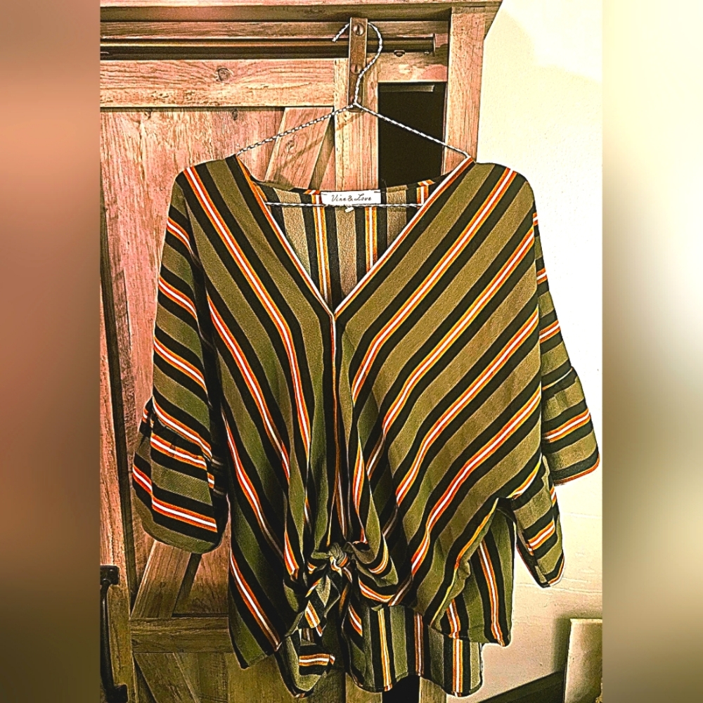 Vine and Love Green Striped Blouse